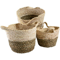 Set of Three Seagrass Baskets Natural 2-tone with Handles 48cm | Annie Mo's