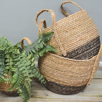 Seagrass Basket Tall with Handle Charcoal Base - Set of 3 | Annie Mos