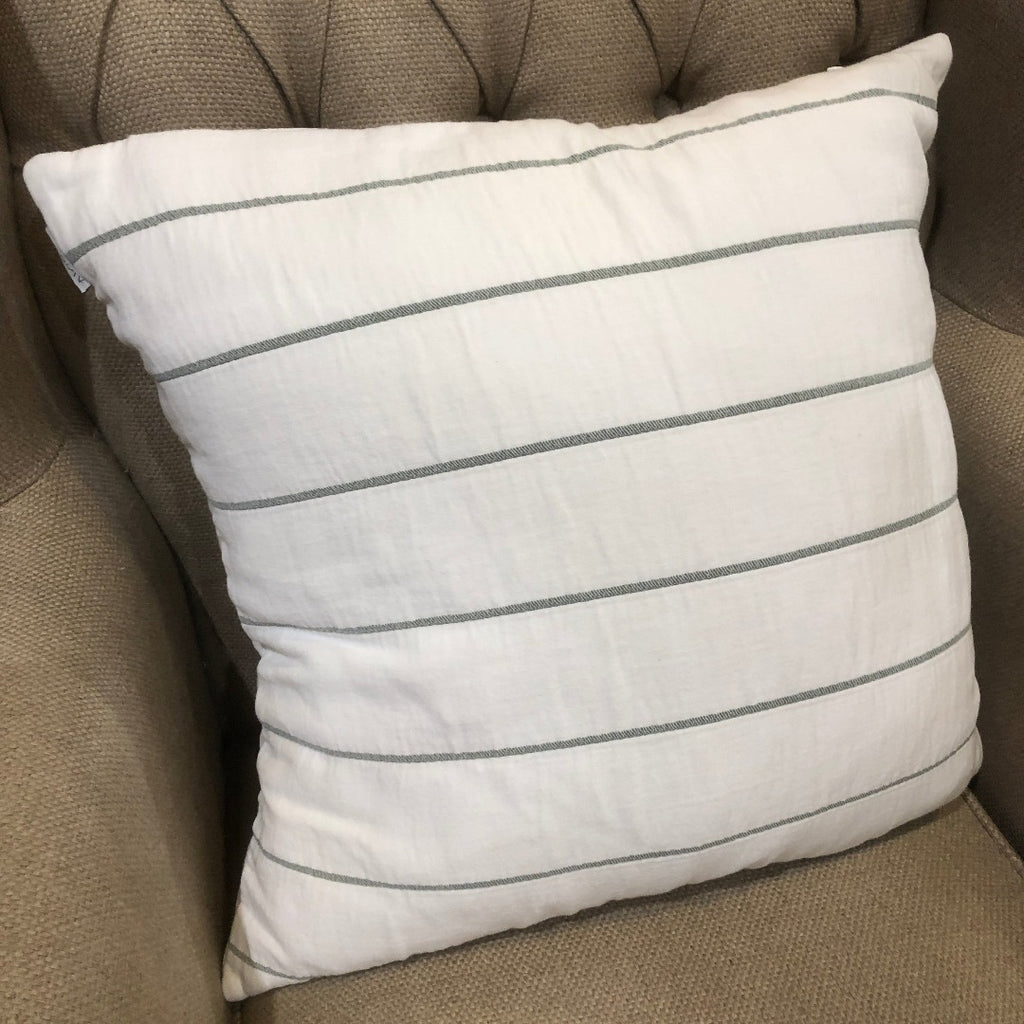 Wide Stripe White and Jade Cushion 50cm x 50cm | Annie Mo's