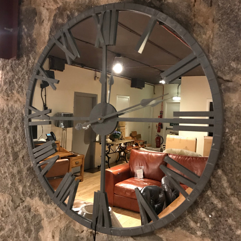 Grey Framed Mirrored Wall Clock 68cm