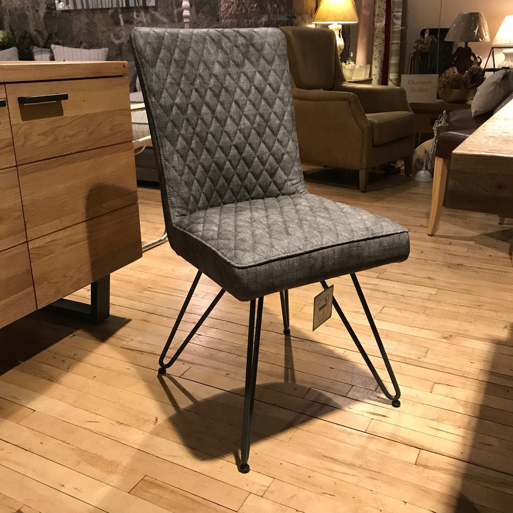 Fusion Dining Chair - Grey and Metal - Room Shot | Annie Mo's