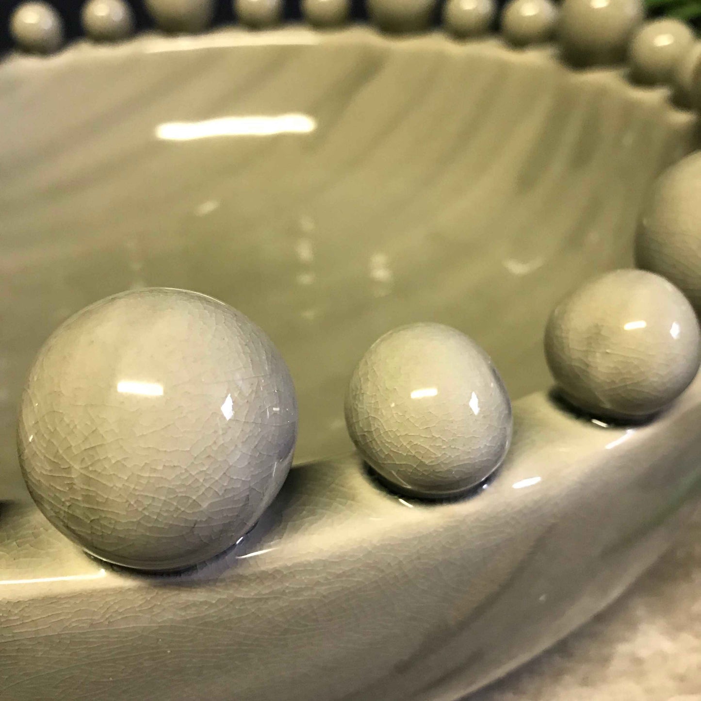Emmerdale Grey Crackle Glazed Large Bowl with Ball Detail
