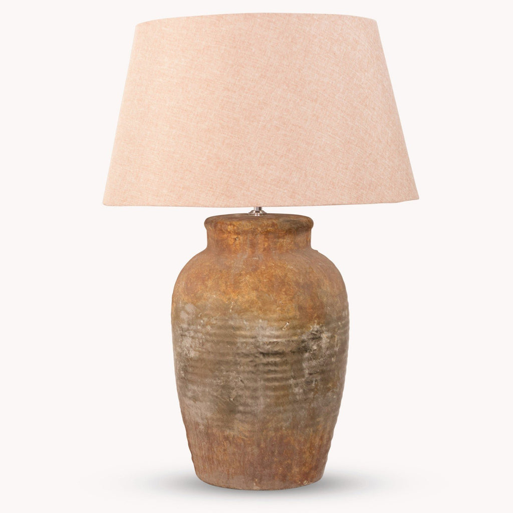 Rustic Ceramic Lamp with Taupe Shade | Annie Mo's