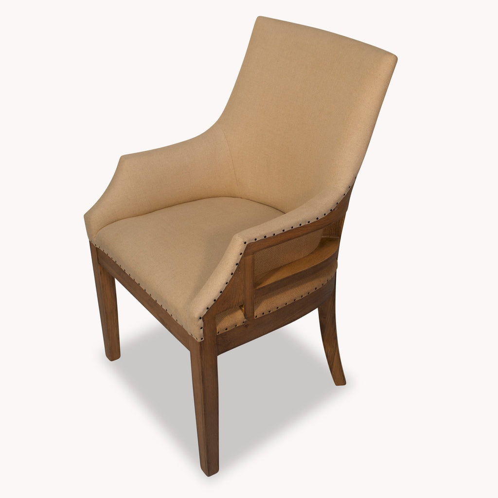 Deconstructed Beige Linen and Oak Carver Dining Chair | Annie Mo's