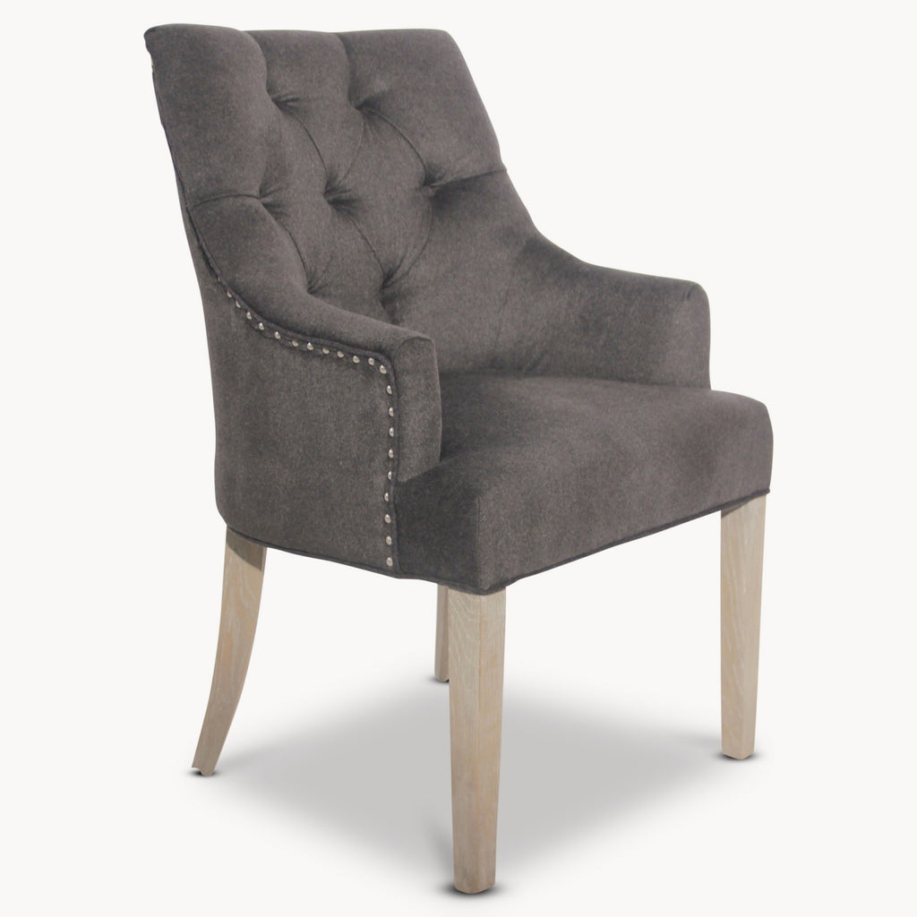 Brushed Charcoal Wool Carver Dining Chair | Annie Mo's