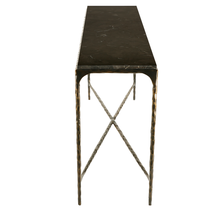 French Brown Marble and Antiqued Gunmetal Console Table 140cm - CLEARANCE